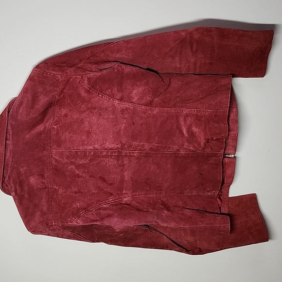 Live A Little Red Suede Jacket Leopard Lined Womens Medium Moto Jacket Bikercore - Picture 9 of 11